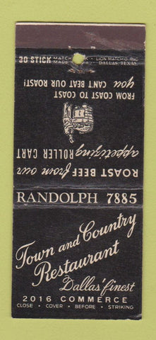 Matchbook Cover - Town and Country Restaurant Dallas TX 30 Stick