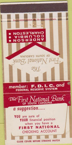 Matchbook Cover - First National Bank of SC South Carolina 30 Strike