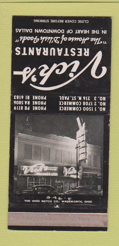 Matchbook Cover - Vick's Restaurants Dallas TX 30 Strike