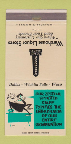 Matchbook Cover - Warehouse Liquor Stores Waco Dallas Wichita Falls TX 30 Strike