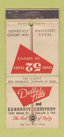 Matchbook Cover - Dallas Title Guaranty Dallas TX WORN 30 Strike