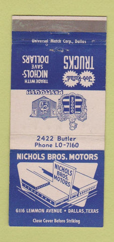 Matchbook Cover - Nichols Bros Motors Dodge Plymouth Dallas TX 30 Strike