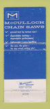 Matchbook Cover - McCulloch Chain Saws North Little Rock AR WEAR 30 Strike