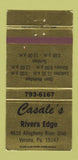 Matchbook Cover - Casale's Rivers Edge Verona PA WEAR 30 Strike