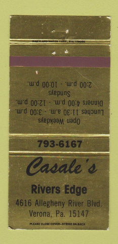 Matchbook Cover - Casale's Rivers Edge Verona PA WEAR 30 Strike