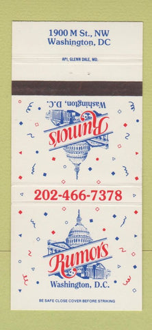 Matchbook Cover - Rumors Washington DC 30 Strike