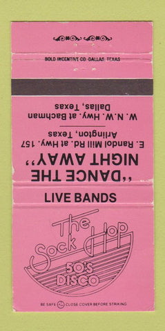 Matchbook Cover - The Sock Hop 50's Disco Dallas TX WEAR 30 Strike