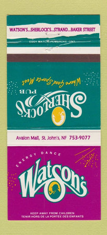 Matchbook Cover - Watson's Sherlock's Pub St John's NF 30 Strike