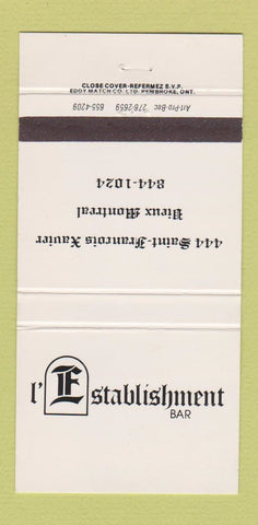 Matchbook Cover - Establishment Montreal QC 30 Strike