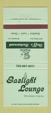 Matchbook Cover - Gaslight Lounge Winchester VA Duff's Restaurant 30 Strike