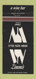 Matchbook Cover - Zimm's Wine Bar Houston TX 30 Strike