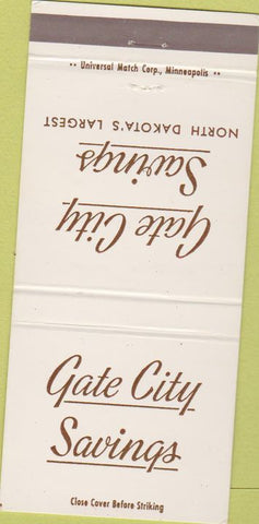 Matchbook Cover - Gate City Savings Bismarck Devils Lake Minot ND 30 Strike