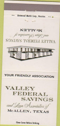 Matchbook Cover - Valley Federal Savings Loan McAllen TX 30 Strike