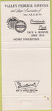 Matchbook Cover - Valley Federal Savings Loan McAllen TX 30 Strike