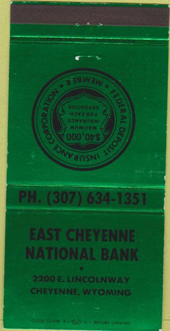 Matchbook Cover - East Cheyenne National Bank WY 30 Strike