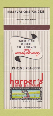 Matchbook Cover - Harper's Lounge Restaurant Cairo IL 30 Strike