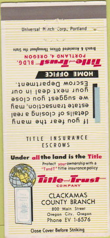 Matchbook Cover - Title and Trust Co Oregon City OR 30 Strike