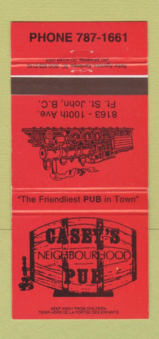 Matchbook Cover - Casey's Neighbourhood Pub Fort St John BC train 30 Strike