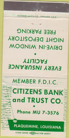 Matchbook Cover - Citizens Bank Trust Co Plaquemine LA wear 30 Strike