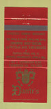 Matchbook Cover - Dante's Restaurant Escondido CA 30 Strike