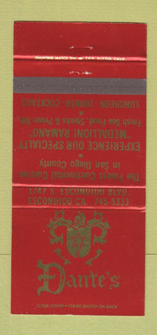 Matchbook Cover - Dante's Restaurant Escondido CA 30 Strike