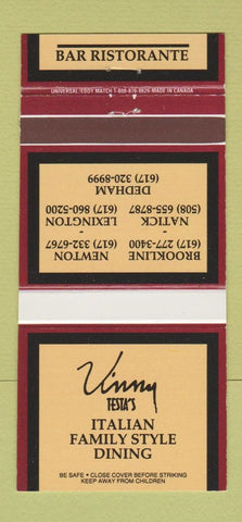 Matchbook Cover - Vinny Testa's Italian Restaurant Brookline Newton MA 30 Strike