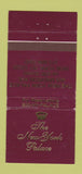 Matchbook Cover - The New York Palace New York City WEAR 30 Strike