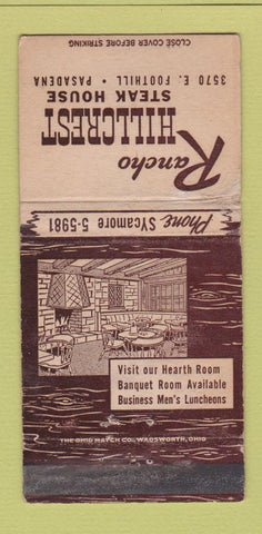 Matchbook Cover - Rancho Hillcrest Steak Pasadena CA WEAR 30 Strike