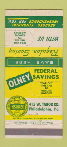 Matchbook Cover - Olney Federal Savings Philadelphia PA 30 Strike
