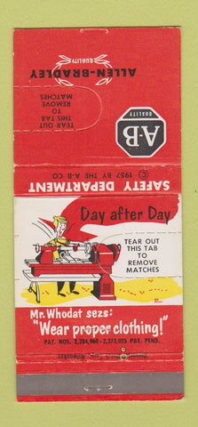Matchbook Cover - Allen Bradley Safety Lathe Clothing 30 Strike