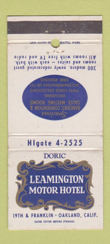 Matchbook Cover - Leamington Motor Hotel Oakland CA WEAR 30 Strike