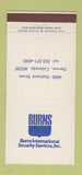 Matchbook Cover - Burns International Security Denver Colorado 30 Strike
