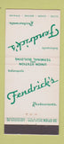 Matchbook Cover - Fendrick's Restaurant Indianapolis IN 30 Stick