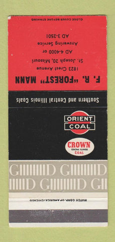 Matchbook Cover - Orient Coal Forest Mann St Joseph MO 30 Strike