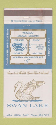 Matchbook Cover - Swan Lake San Bernardino CA 30 Strike