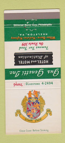 Matchbook Cover - Gus Genetti Hotel Motel Hazleton PA 30 Strike