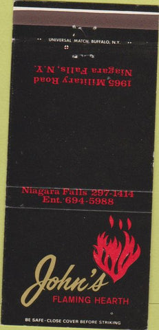 Matchbook Cover - John's Flaming Heart Niagara Falls NY 30 Strike