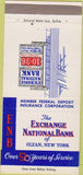 Matchbook Cover - Exchange National Bank Olean NY 30 Strike