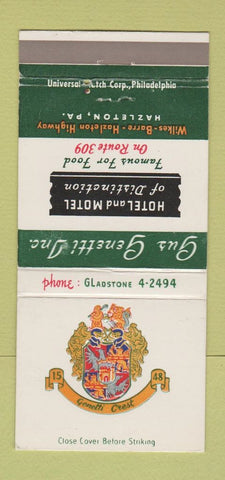 Matchbook Cover - Gus Genetti Hotel Motel Hazleton PA 30 Strike