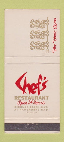 Matchbook Cover - The Three Lions Chef's Restaurant Redondo Beach CA 30 Strike