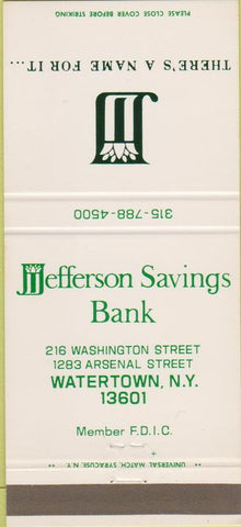 Matchbook Cover - Jefferson Savings Bank Watertown NY 30 Strike