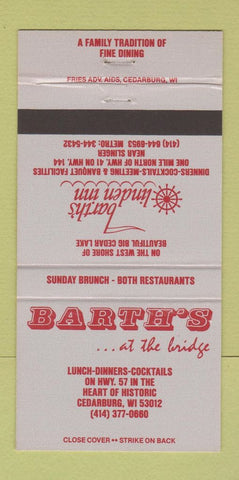 Matchbook Cover - Barth's at the Bridge Cedarburg WI restaurant 30 Strike