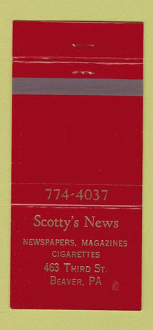 Matchbook Cover - Scotty's News Beaver PA RED 30 Strike