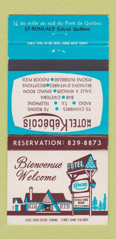 Matchbook Cover - Hotel Kebecois Levis QC St Romuald 30 Strike