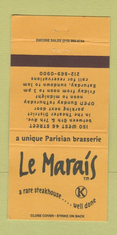 Matchbook Cover - Le Marais Steak New York City 30 Strike