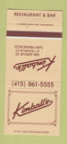 Matchbook Cover - Kimball's Restaurant San Francisco CA 30 Strike