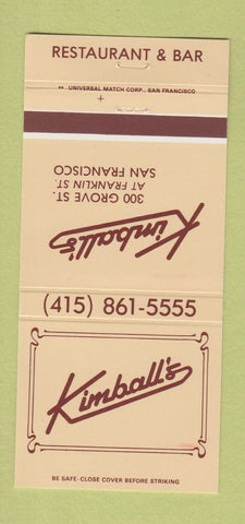 Matchbook Cover - Kimball's Restaurant San Francisco CA 30 Strike