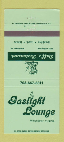 Matchbook Cover - Gaslight Lounge Winchester VA Duff's  30 Strike