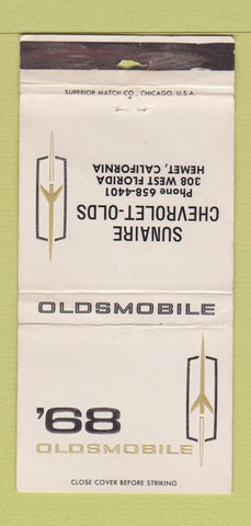 Matchbook Cover - 1968 Oldsmobile Sunaire Chevrolet Hemet CA WORN 30 Strike