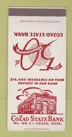 Matchbook Cover - Cozad State Bank NE 50th SAMPLE 30 Strike